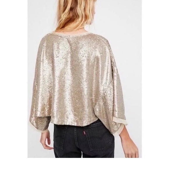 COPY - FREE PEOPLE - Champagne Dreams gold sewuined gold Top NEW! - Picture 2 of 3